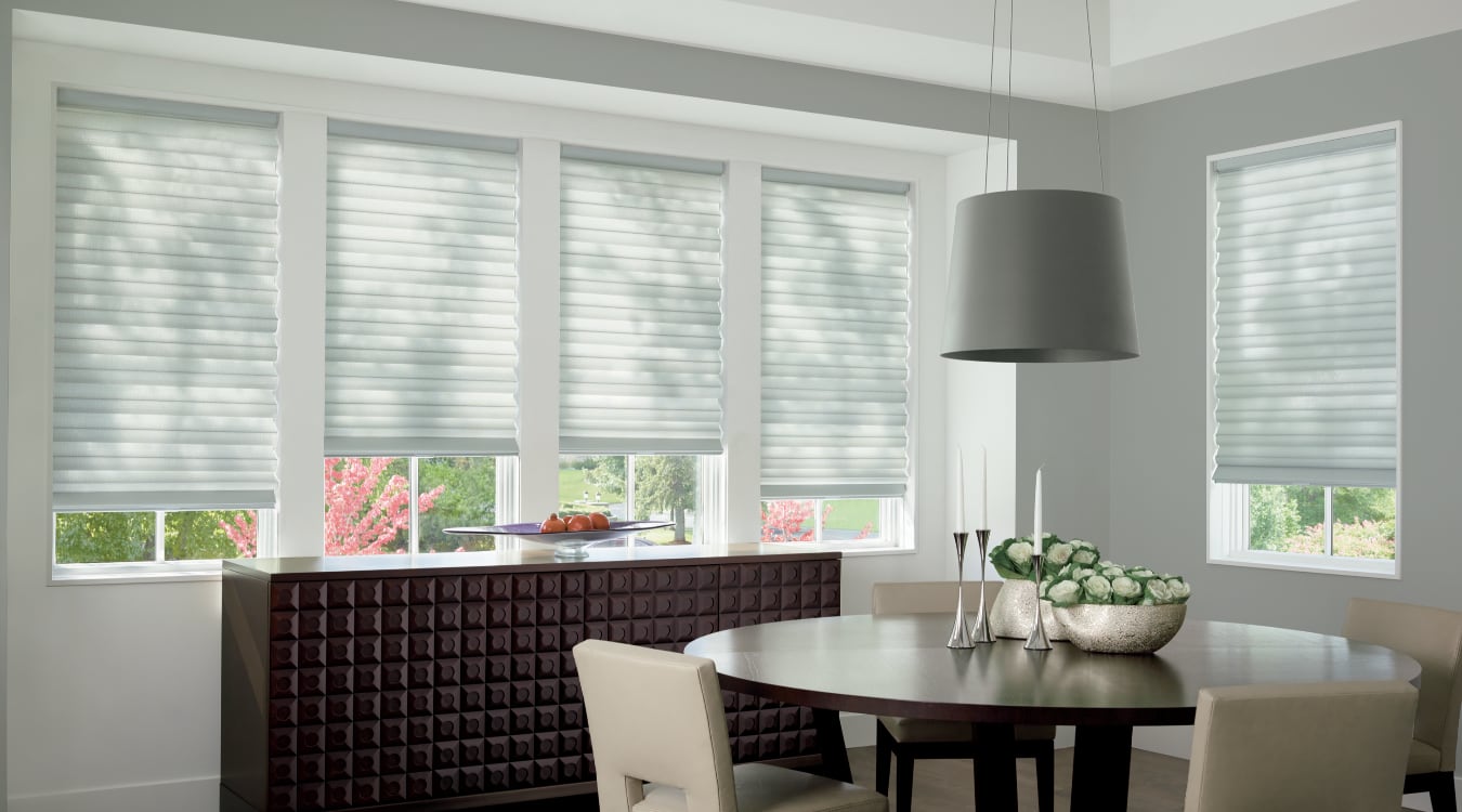 Cordless motorized shades in a Chicago dining room